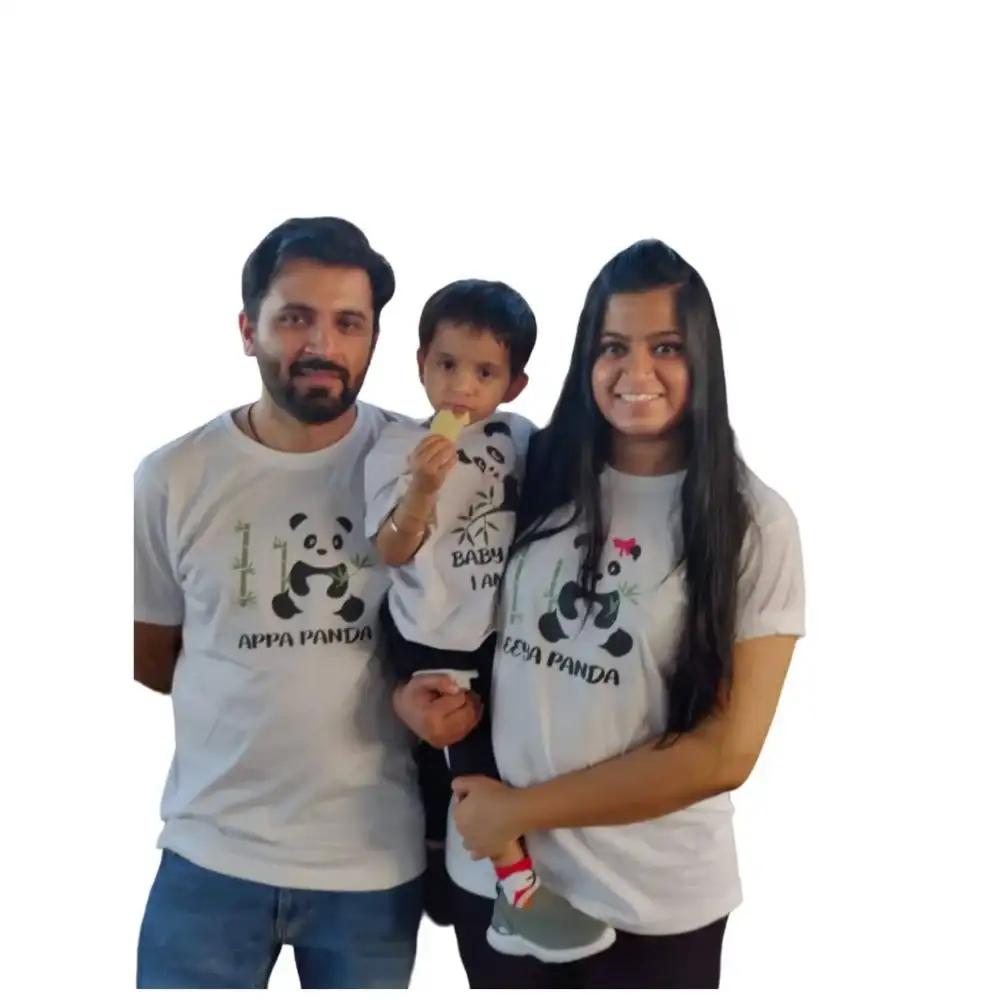 Personalized panda print T-shirt set for family
